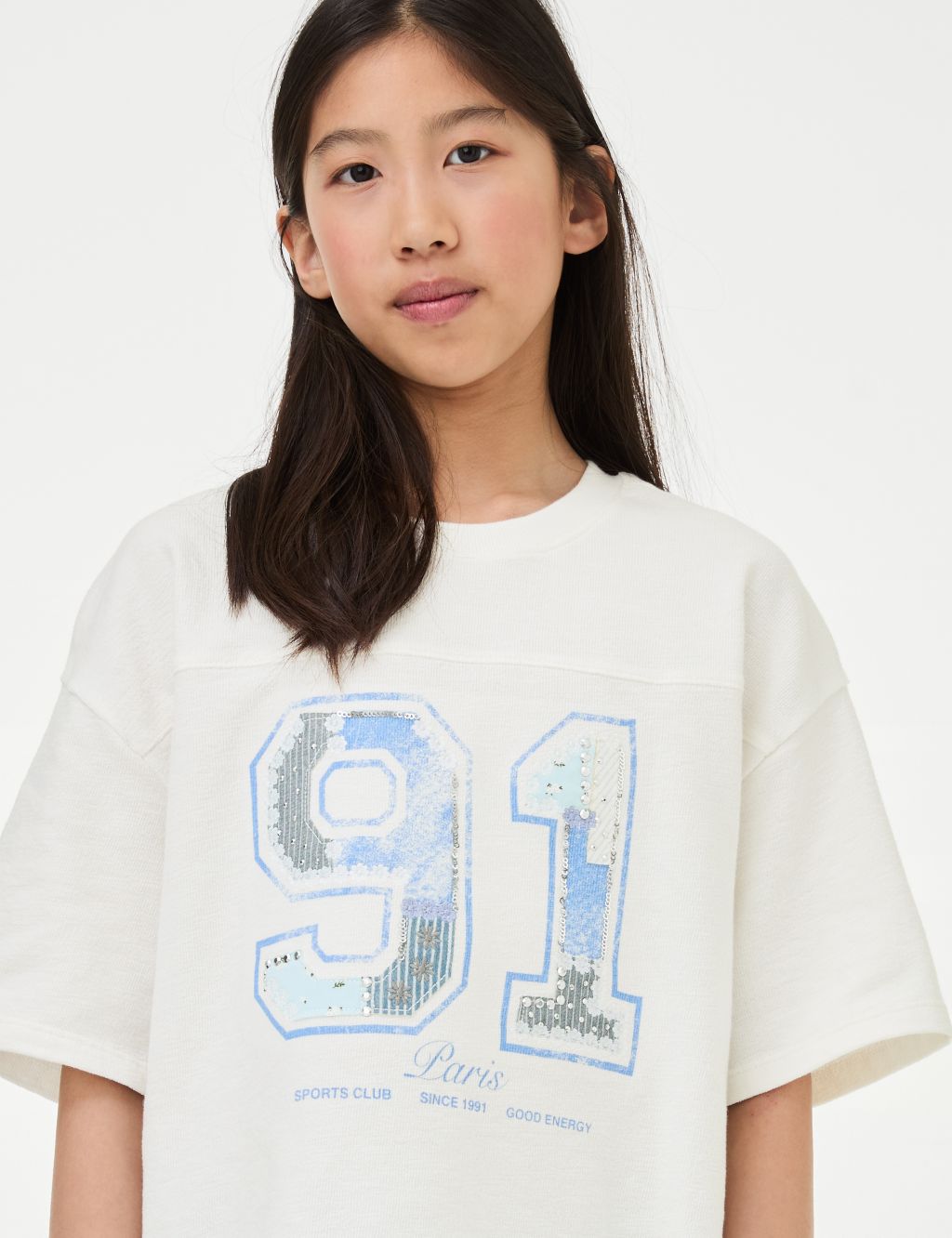 Pure Cotton Embroidered Sequin T-Shirt (6-16 Yrs)