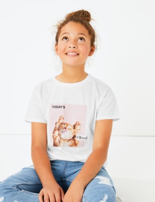 T-shirt en coton &agrave; imprim&eacute; chat (du 3 au 16&nbsp;ans)