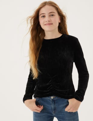 

Girls M&S Collection Velvet Pleated Top (6-16 Yrs) - Black, Black