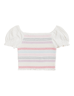 

M&S Collection Besticktes Oberteil aus reiner Baumwolle (6-16 J.) - White Mix, White Mix