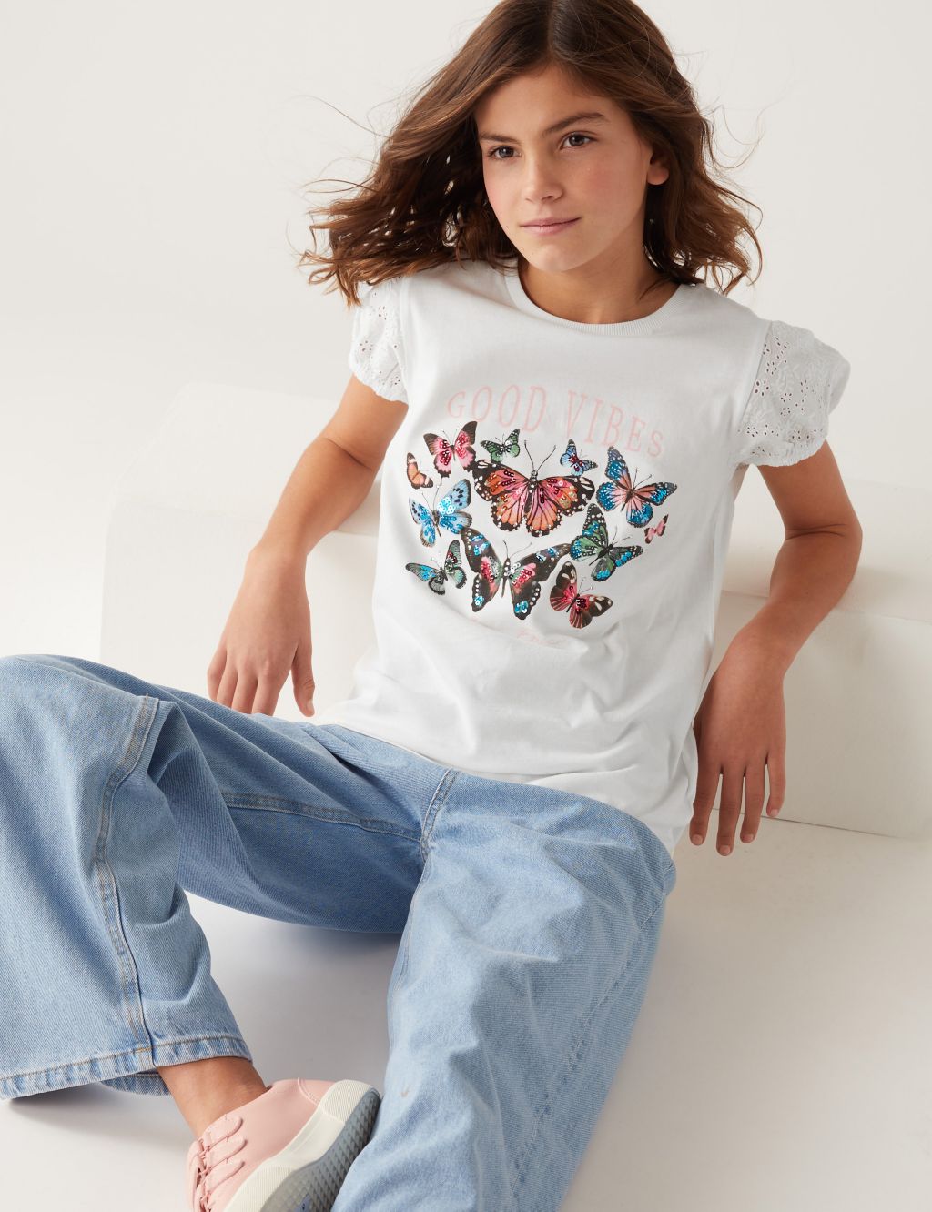 Pure Cotton Butterfly Sequin T-Shirt (6-16 Yrs)