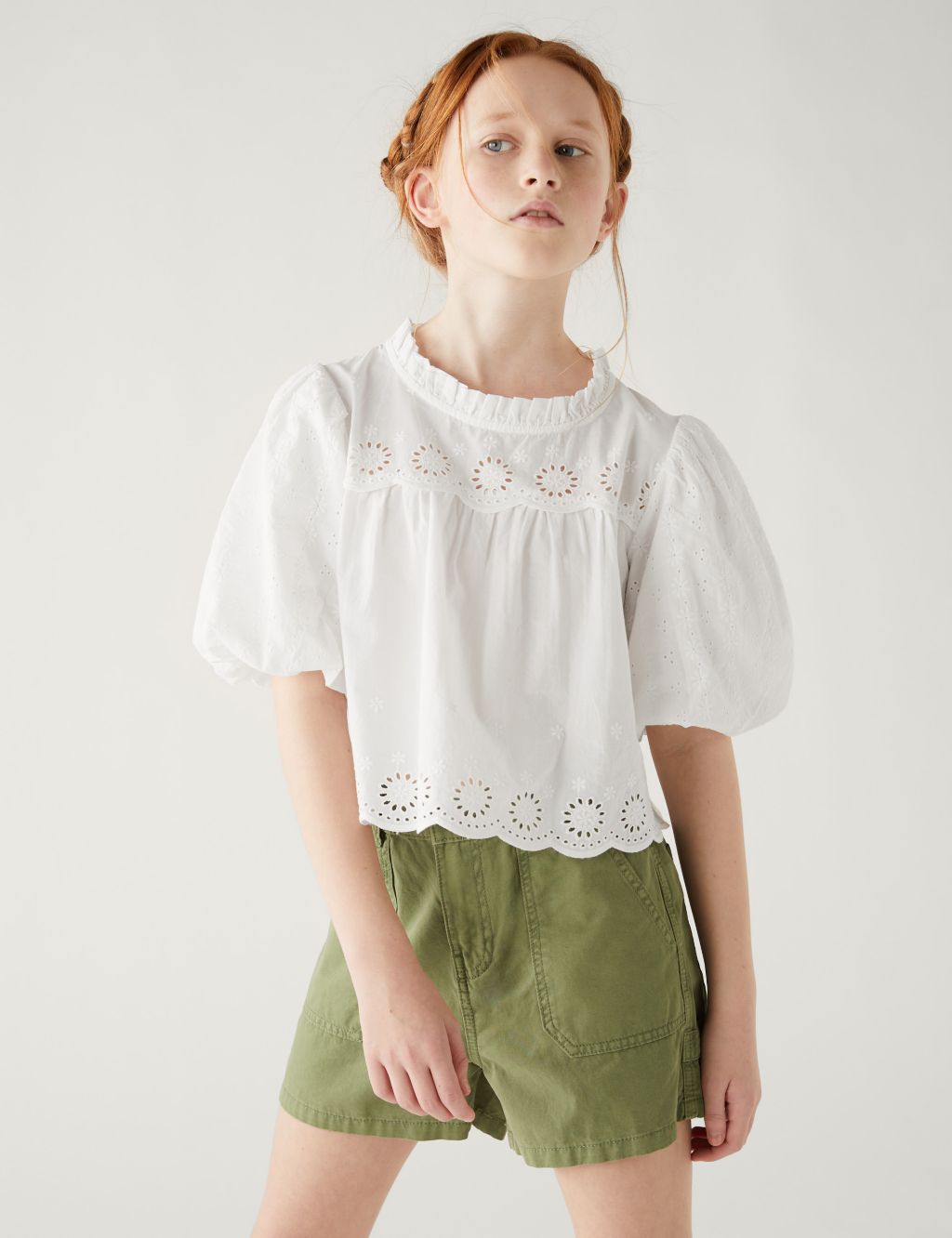 Pure Cotton Broderie Blouse (6-16 Yrs) image 1