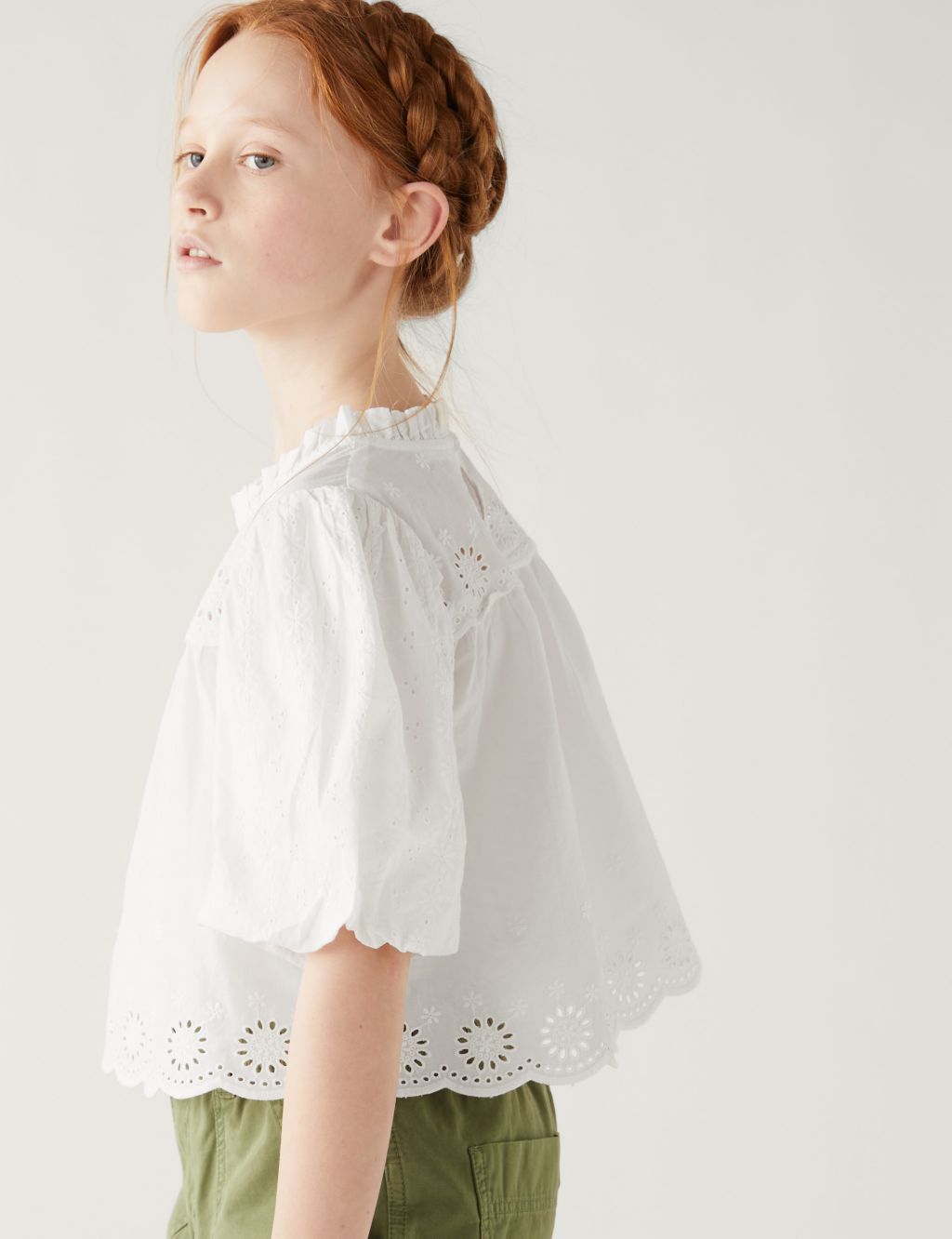 Pure Cotton Broderie Blouse (6-16 Yrs) image 2