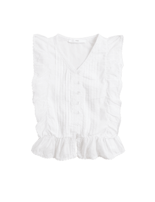 

M&S Collection Blusa 100% algodón con volantes (6-16 años) - White, White