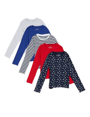 M&S Girls 5pk Cotton Rich Patterned Tops (6-16 Yrs)