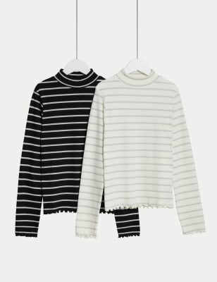 

Girls M&S Collection 2pk Cotton Rich Sparkly Striped Tops (6-16 Yrs) - Black Mix, Black Mix