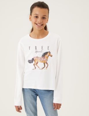 

Girls M&S Collection Pure Cotton Sequin Horse Top (6-16 Yrs) - White Mix, White Mix