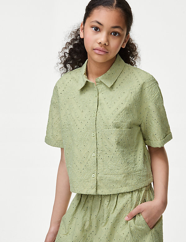 Pure Cotton Floral Broderie Shirt (6-16 Yrs) - CA