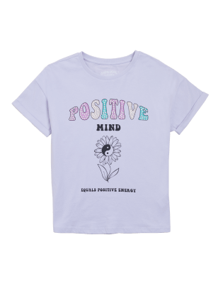 

Girls M&S Collection Pure Cotton Positive Mind Slogan T-Shirt (6-16 Yrs) - Lilac Mix, Lilac Mix