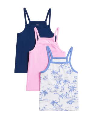 

M&S Collection 3er-Pack Trägerhemden mit hohem Baumwollanteil und Palmenmuster (6-16 J.) - Multi, Multi