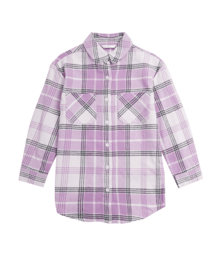 

M&S Collection Hemd aus reiner Baumwolle mit Karomuster - Purple Mix, Purple Mix