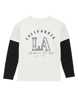 Girls M&S Collection Pure Cotton California Slogan Top (6 - 16 Yrs) - White Mix