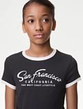 Ριμπ T-Shirt με σλόγκαν, με υψηλή περιεκτικότητα σε βαμβάκι (6-16 ετών)