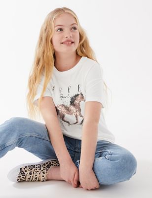 

Girls M&S Collection Pure Cotton Sequin Horse T-Shirt (6 - 16 Yrs) - White, White