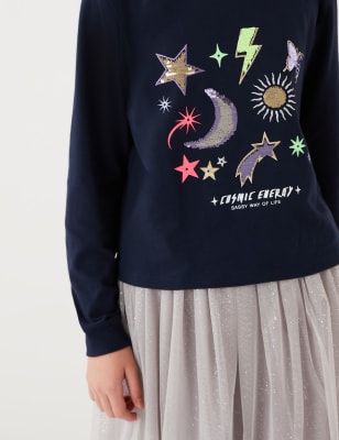 

M&S Collection Top de espacio con lentejuelas 100% algodón (6-16 años) - Navy, Navy