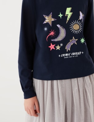 

Girls M&S Collection Pure Cotton Sequin Space Top (6-16 Yrs) - Navy, Navy