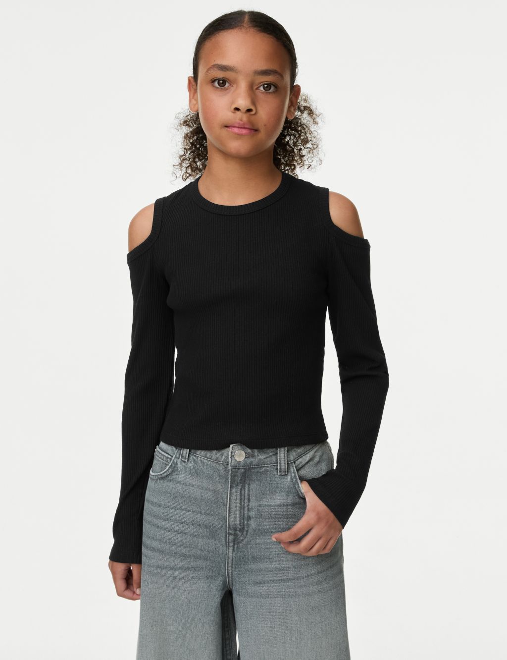 Cotton Rich Ribbed Cold Shoulder Top (6-16 Yrs)
