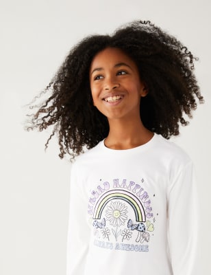 

Girls M&S Collection Pure Cotton Sequin Slogan Top (6-16 Yrs) - White, White