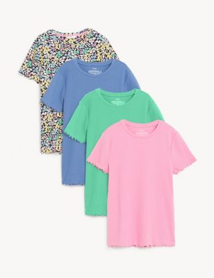 4pk Cotton Rich Plain & Floral T-Shirts (6-16 Yrs)