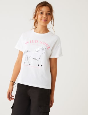 

Girls M&S Collection Pure Cotton Sequin Horse T-Shirt (6-16 Yrs) - White, White