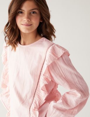 

Girls M&S Collection Pure Cotton Frill Top (6-16 Yrs) - Peach, Peach