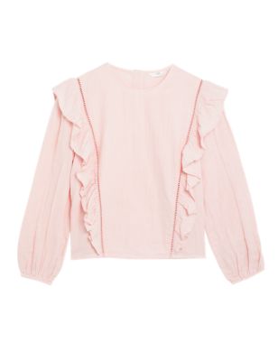 

Girls M&S Collection Pure Cotton Frill Top (6-16 Yrs) - Peach, Peach