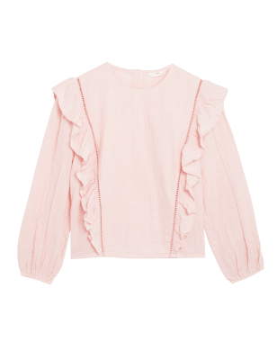 

Girls M&S Collection Pure Cotton Frill Top (6-16 Yrs) - Peach, Peach