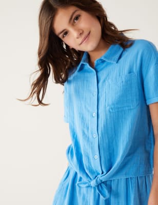 

Girls M&S Collection Pure Cotton Blouse (6-16 Yrs) - Blue, Blue