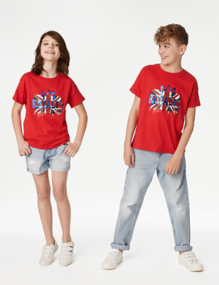 

M&S Collection T-Shirt aus reiner Baumwolle mit Krönungsmotiv (6-16 J.) - Red, Red