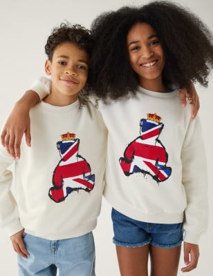 

M&S Collection Sweatshirt mit hohem Baumwollanteil und Krönungsmotiv (6-16 Jahre) - Ivory Mix, Ivory Mix