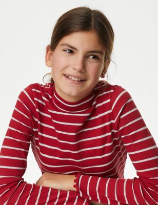 

Girls M&S Collection Cotton Rich Lurex Stripe High Neck Top (6-16 Yrs) - Red, Red