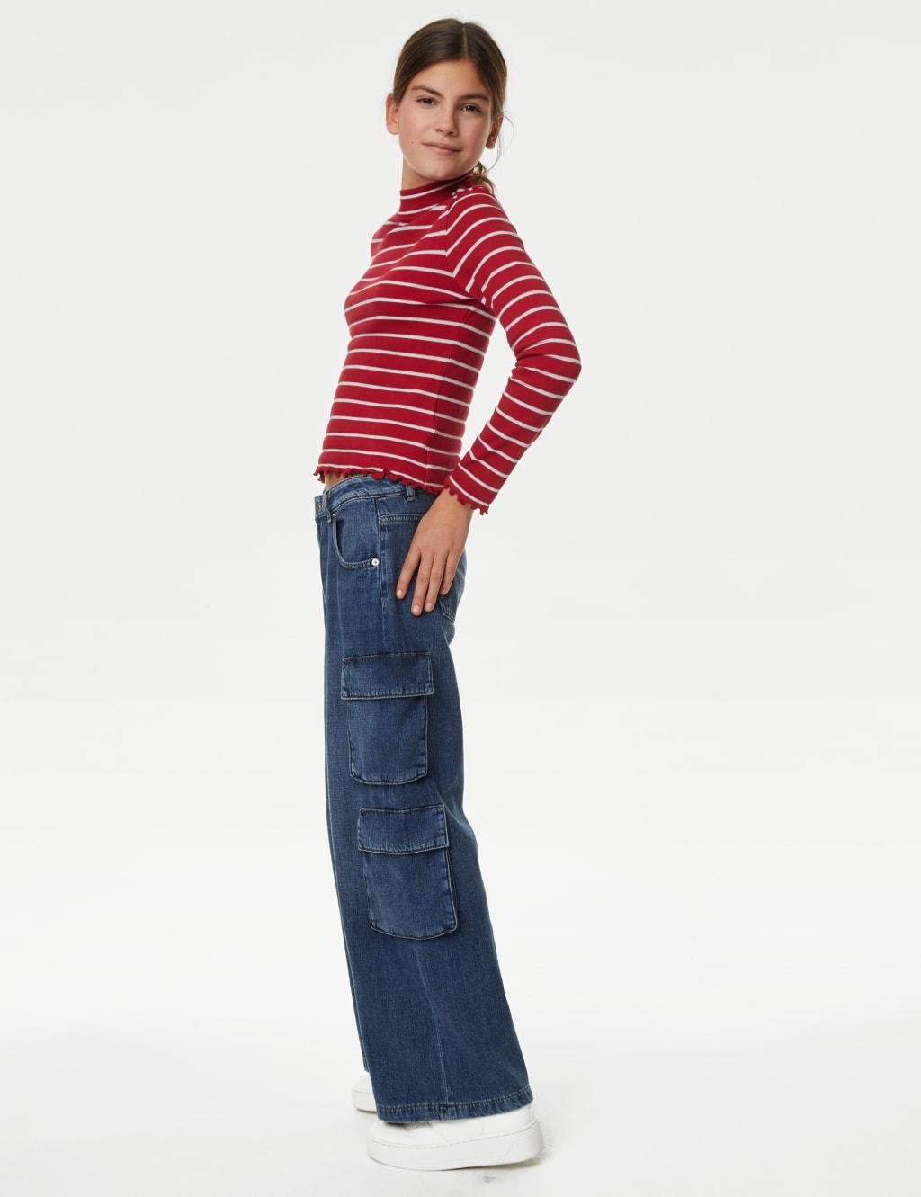 Cotton Rich Lurex Stripe High Neck Top (6-16 Yrs) image 3