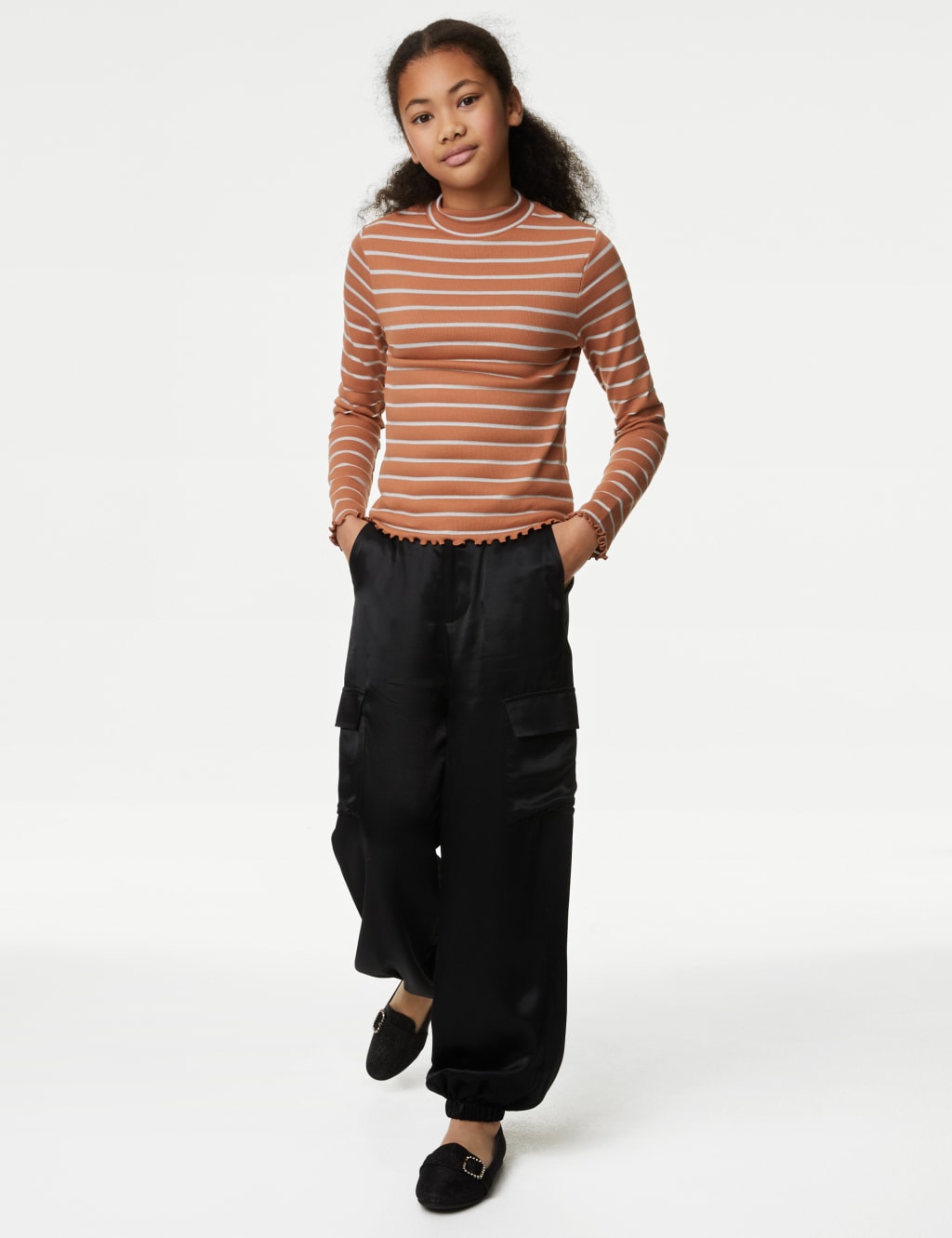 Cotton Rich Lurex Stripe High Neck Top (6-16 Yrs) image 1