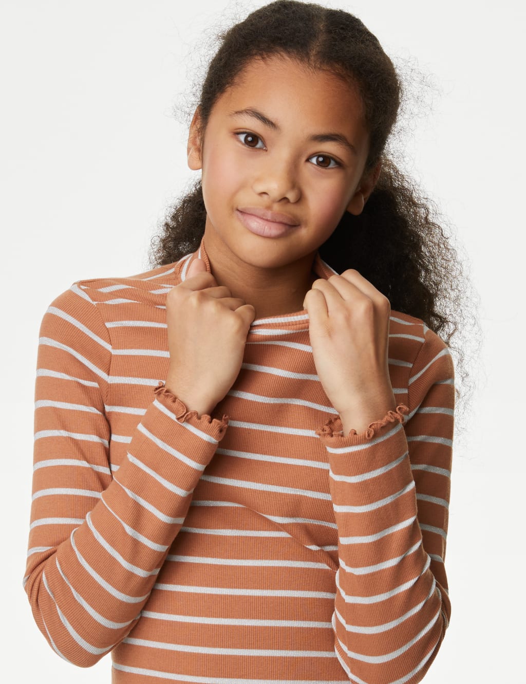 Cotton Rich Lurex Stripe High Neck Top (6-16 Yrs) image 3