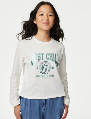 

Girls M&S Collection Pure Cotton Slogan Penguin Top (6-16 Yrs) - Ivory, Ivory