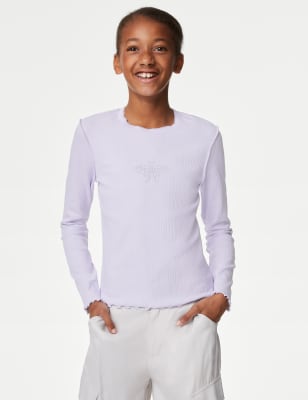 

Girls M&S Collection Cotton Rich Diamante Ribbed Top (6-16 Yrs) - Lilac, Lilac