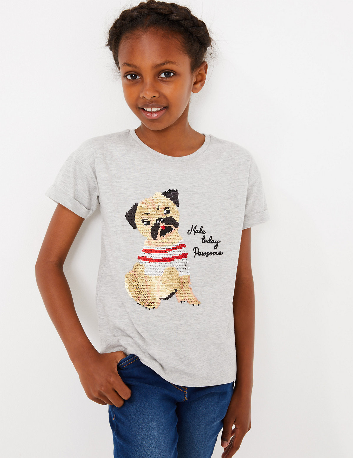 Sequin Pug Make Today Pawsome T-Shirt (3-16 Years)