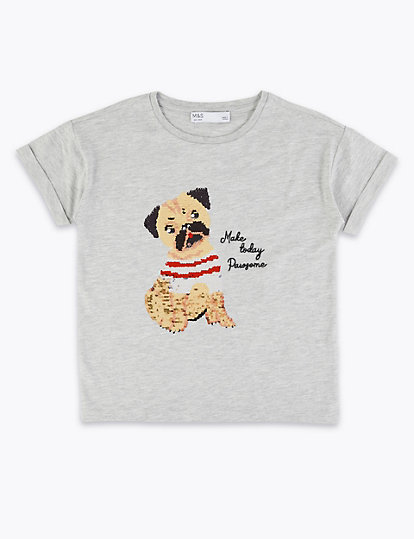 Sequin Pug Make Today Pawsome T-Shirt (3-16 Years)