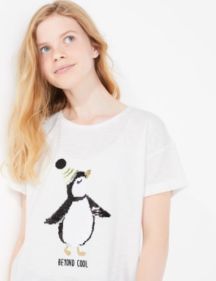 T-shirt &agrave; imprim&eacute; pingouin, orn&eacute; de sequins (du 3 au 16&nbsp;ans)