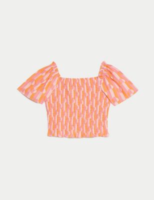 Pure Cotton Heart Shirred Top (6-16 Yrs)