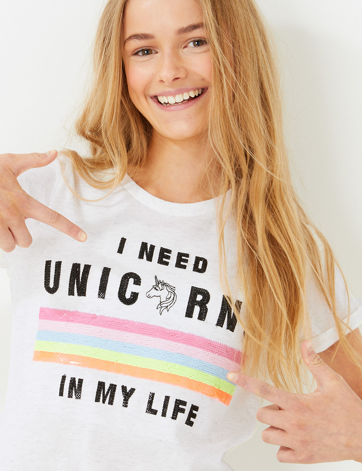 Cotton Sequin Unicorn T-Shirt (6-16 Yrs)