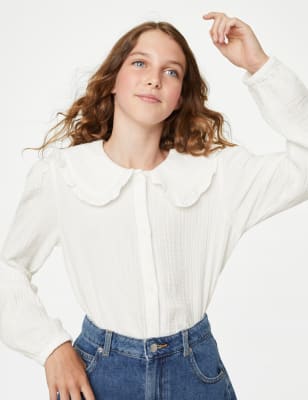 

M&S Collection Blusa 100% algodón con cuello (6-16 años) - Ivory, Ivory