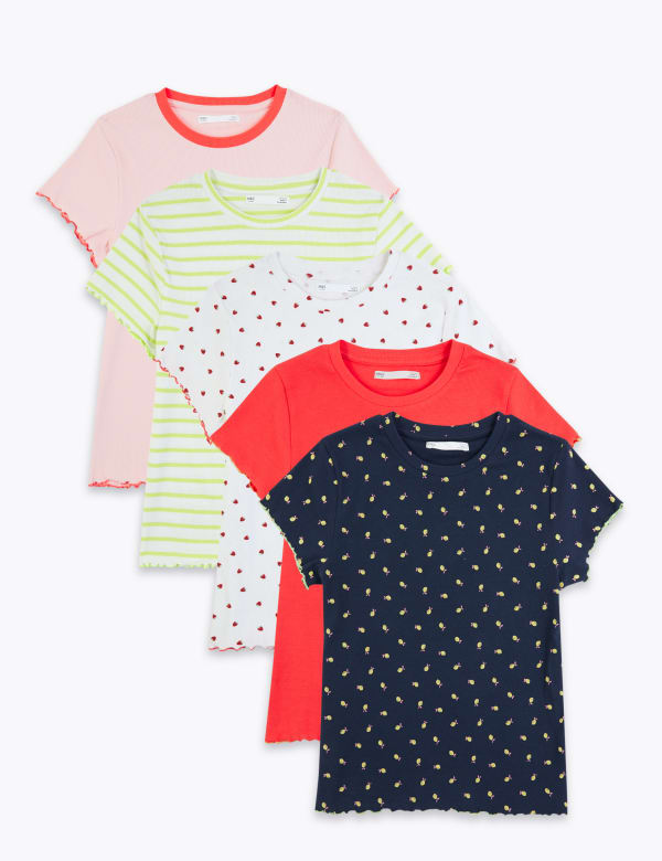 5 Pack Cotton Patterned T-Shirts (6-16 Yrs)