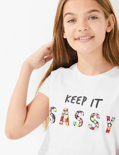 Pure Cotton Gem Sassy Slogan T-Shirt (6-16 Yrs)