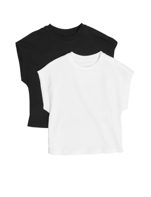 M&S Girls 2pk Adaptive Pure Cotton T-Shirts (2-16 Yrs)