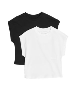 M&S Girls 2pk Adaptive Pure Cotton T-Shirts (2-16 Yrs)