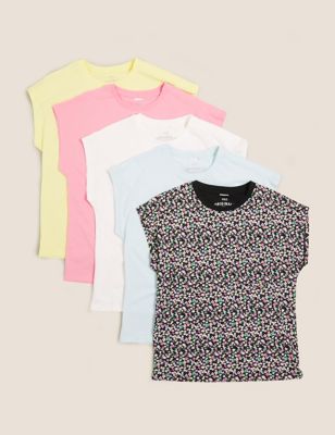 Lot de 5 t-shirts adaptés 100 % coton à motif, faciles à enfiler (du 2 au 16 ans) - Multi