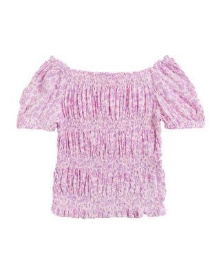 

Girls M&S Collection Floral Shirred Top (6-16 Yrs) - Pink Mix, Pink Mix