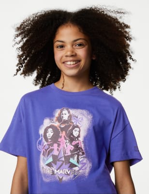 

M&S Collection T-Shirt aus reiner Baumwolle mit Marvel™-Schriftzug (6-16 Jahre) - Purple, Purple