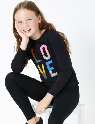 Top en coton avec texte &laquo;&nbsp;Love&nbsp;&raquo; (du 3 au 16&nbsp;ans)